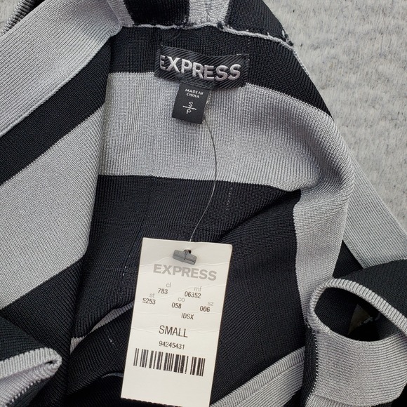 Express Bodycon Knitted Dress Womens Small Black Gray Striped Stretch Cross Back - Picture 6 of 6